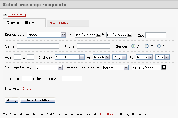 Send Message Modify Filters
